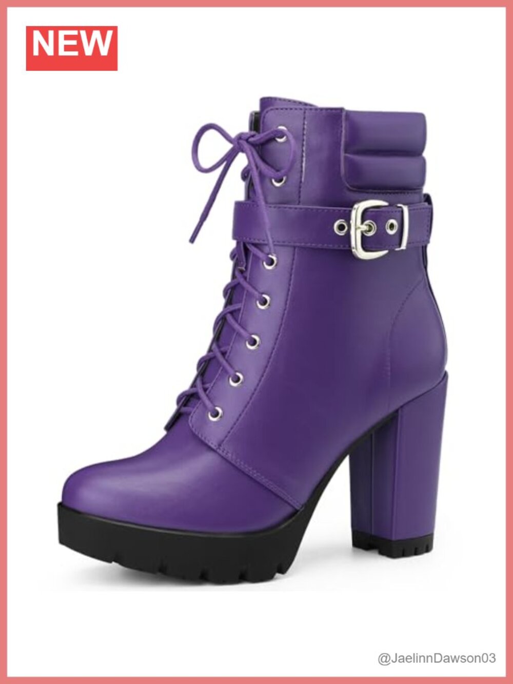 Faux Leather Platform Lace Up Chunky Heel Ankle Combat Boots